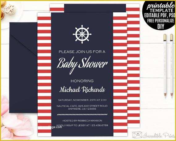 Free Nautical Invitation Templates Of Nautical Baby Shower Invitation Template Printable Navy Baby