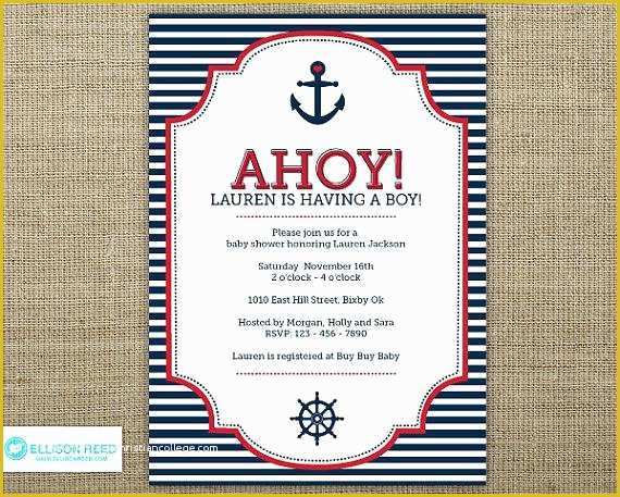 Free Nautical Invitation Templates Of Nautical theme Baby Shower Invitations Free Nautical theme