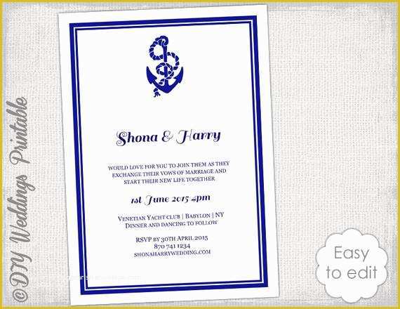 Free Nautical Invitation Templates Of Printable Nautical Wedding Invitation Template Diy