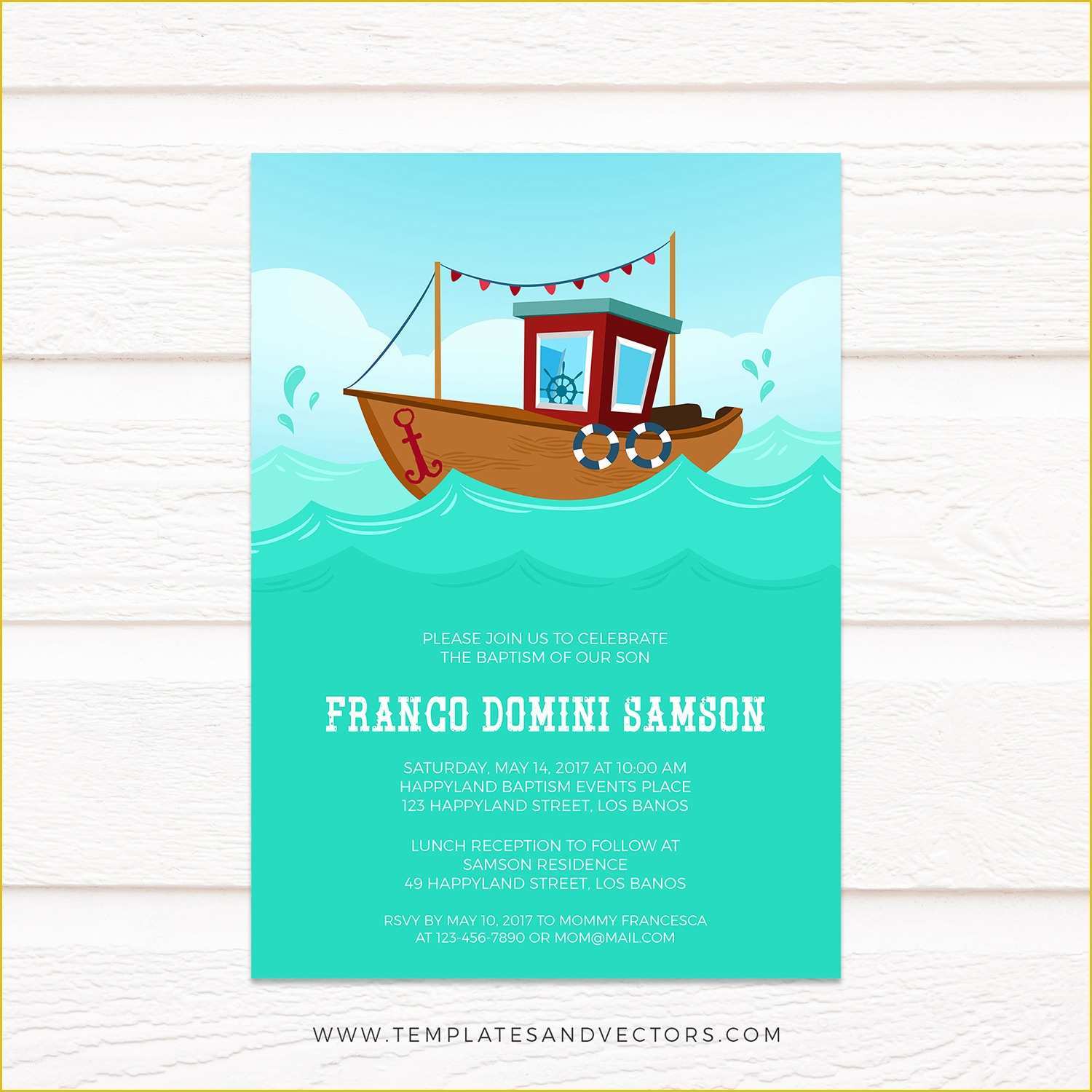 Free Nautical Invitation Templates Of Tvc135 Nautical Sailboat Baptism Invitation Diy Printable