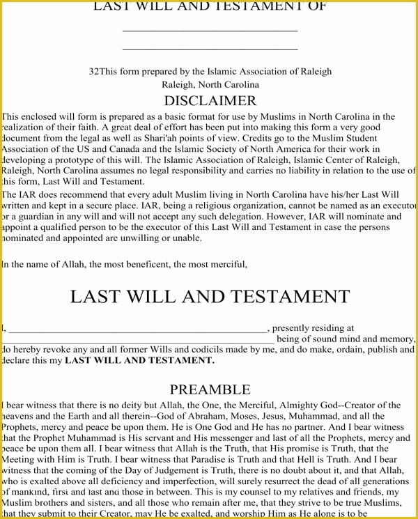 Free Nc Will Template Of Download north Carolina Last Will and Testament form for