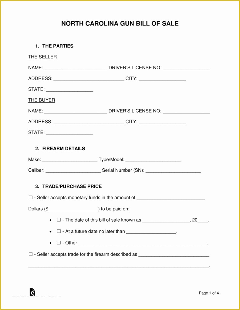 Free Nc Will Template Of Free north Carolina Gun Bill Of Sale form Word