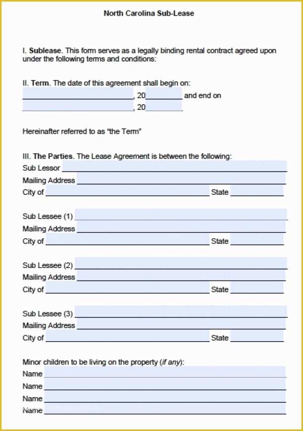 Free Nc Will Template Of Free north Carolina Sublease Agreement Pdf