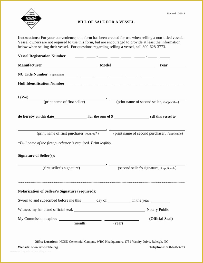 Free Nc Will Template Of Free north Carolina Vessel Bill Of Sale form Pdf