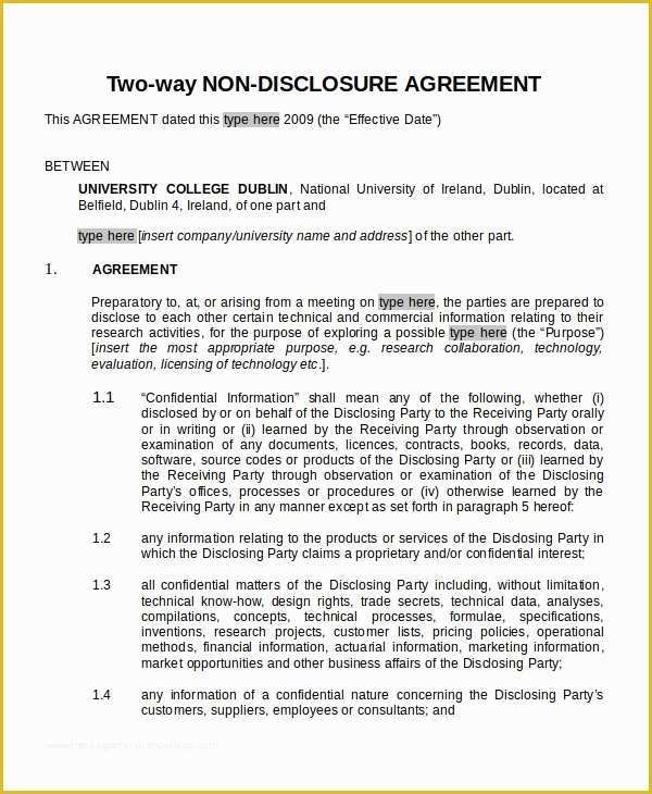 Free Nda Agreement Template Of 21 Non Disclosure Agreement Templates Free Sample