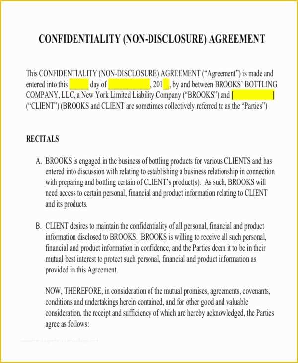 Free Nda Agreement Template Of 21 Non Disclosure Agreement Templates Free Sample