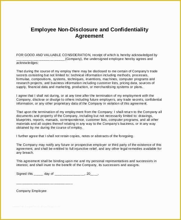 Free Nda Agreement Template Of Employee Non Disclosure Agreement Pdf