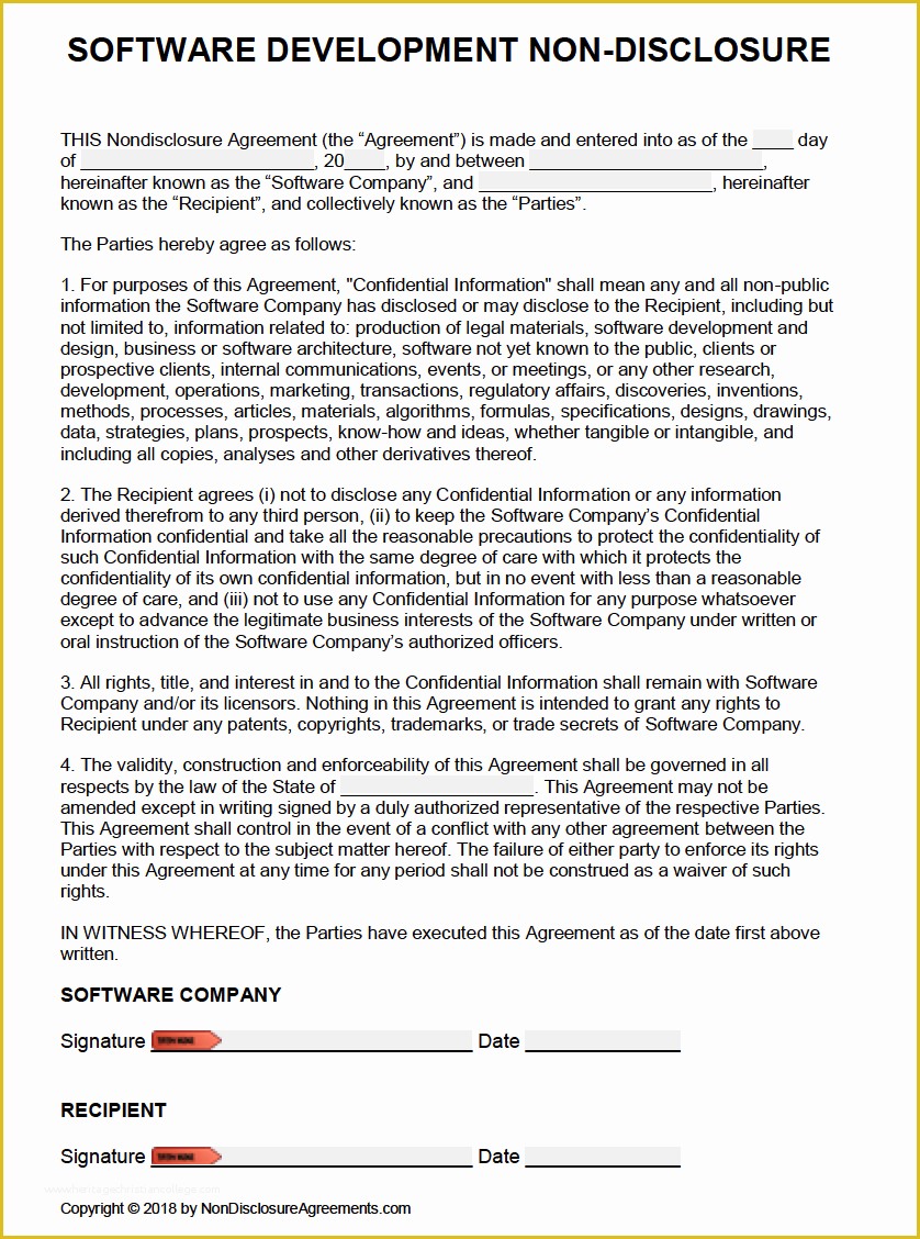 Free Nda Agreement Template Of Free software Development Non Disclosure Agreement Nda