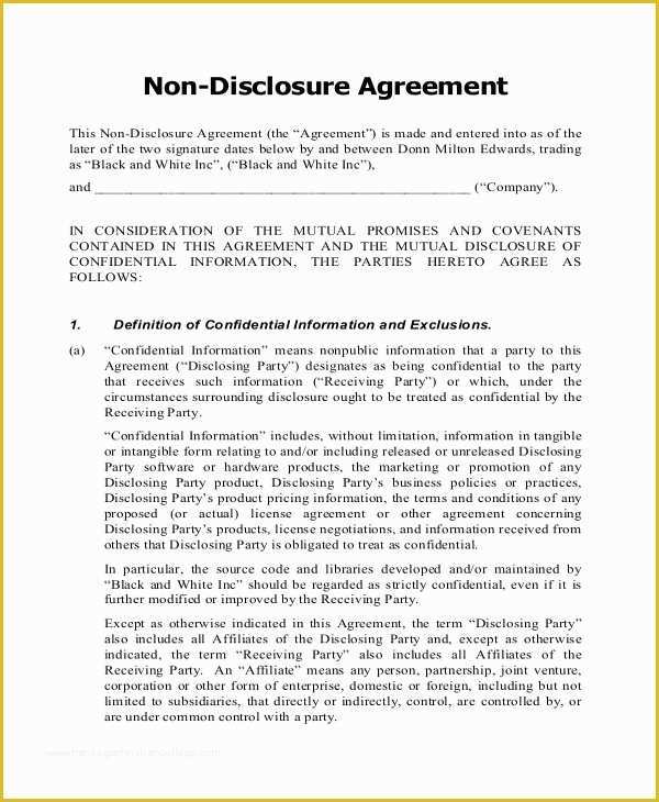 Free Nda Agreement Template Of Non Disclosure Agreement form – 9 Free Word Pdf