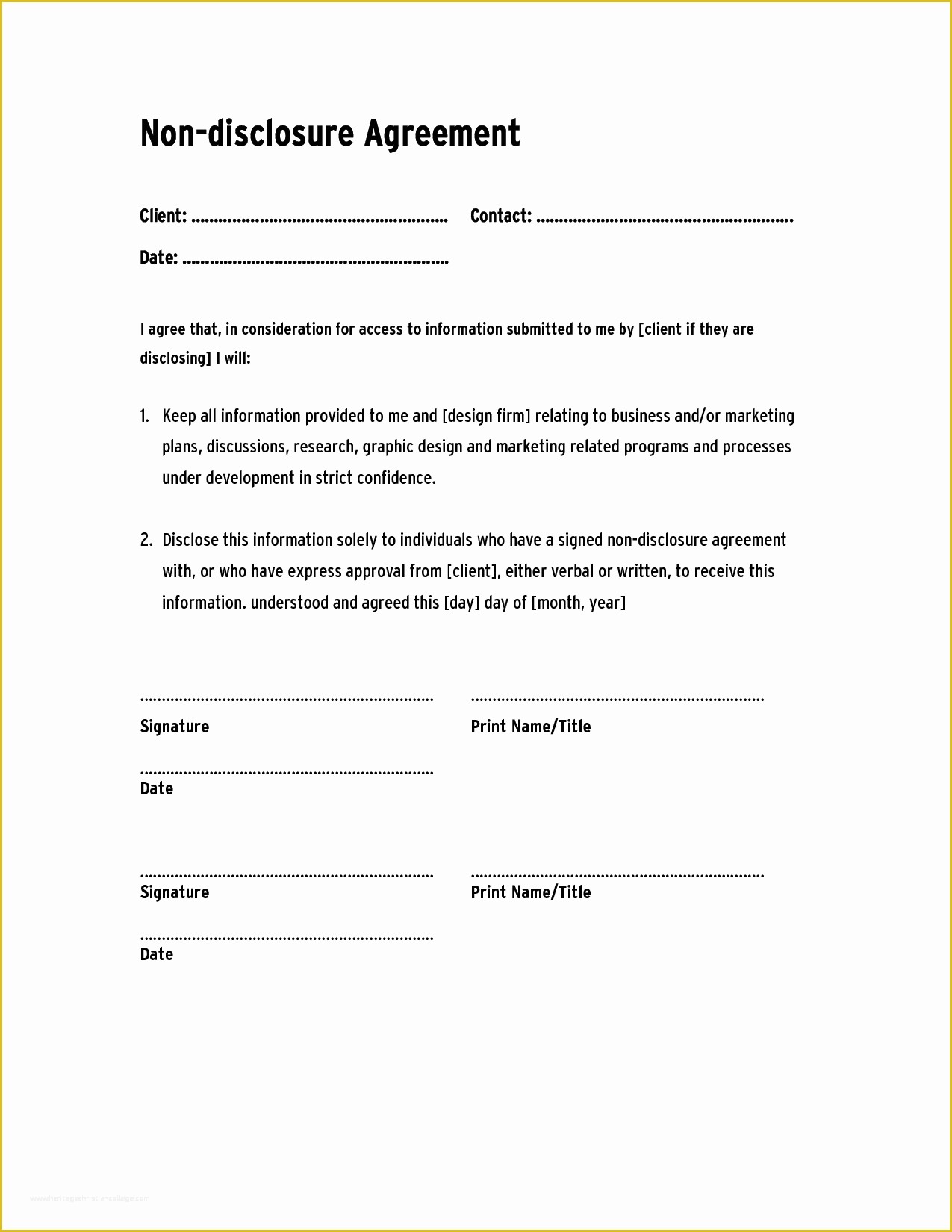 Free Nda Agreement Template Of Non Disclosure Agreement Template Confidentiality