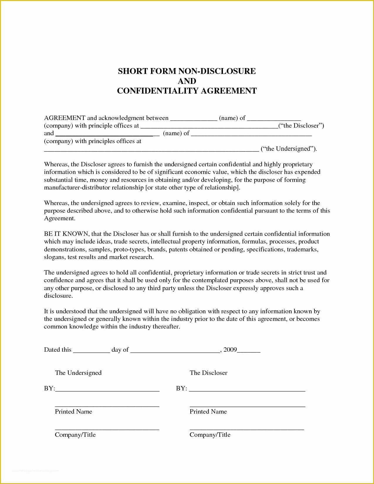 Free Nda Agreement Template Of Non Disclosure Agreement Templates