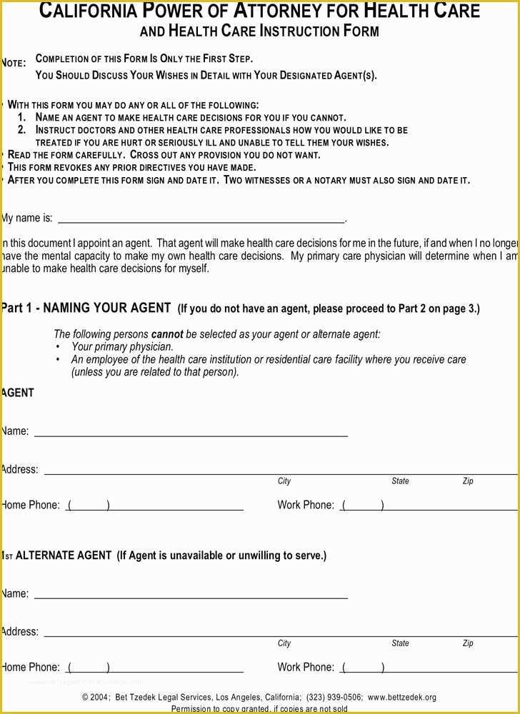 Free Nevada Will Template Of California Health Care Power Of attorney form