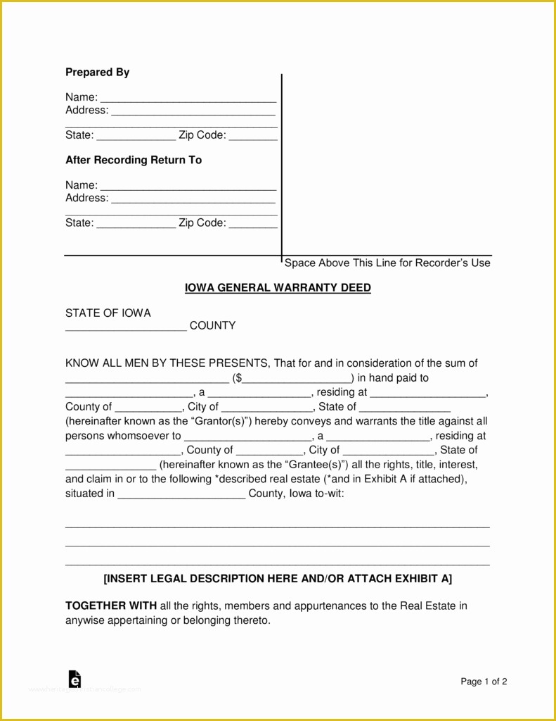 Free Nevada Will Template Of Free Iowa General Warranty Deed form Word Pdf