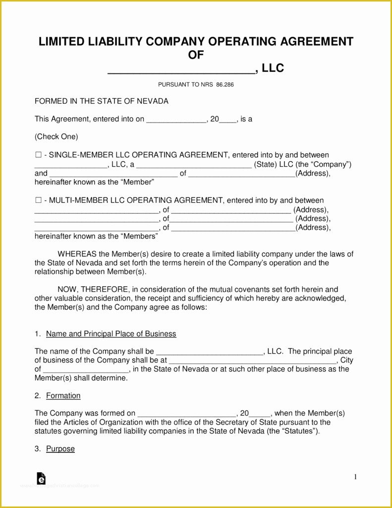 Free Nevada Will Template Of Free Nevada Llc Operating Agreement forms Pdf