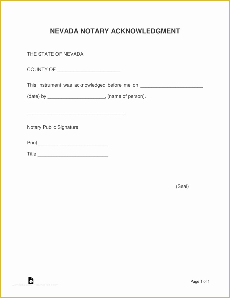 Free Nevada Will Template Of Free Nevada Notary Acknowledgment form Pdf