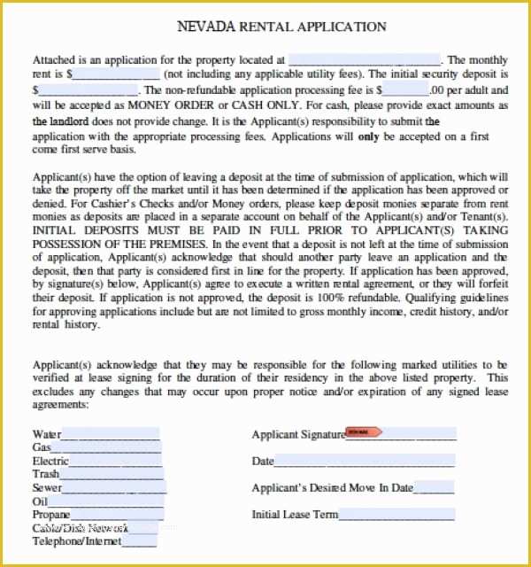 Free Nevada Will Template Of Free Nevada Rental Application Pdf