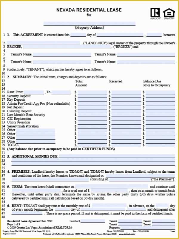 Free Nevada Will Template Of Free Nevada Residential Lease Agreement Pdf
