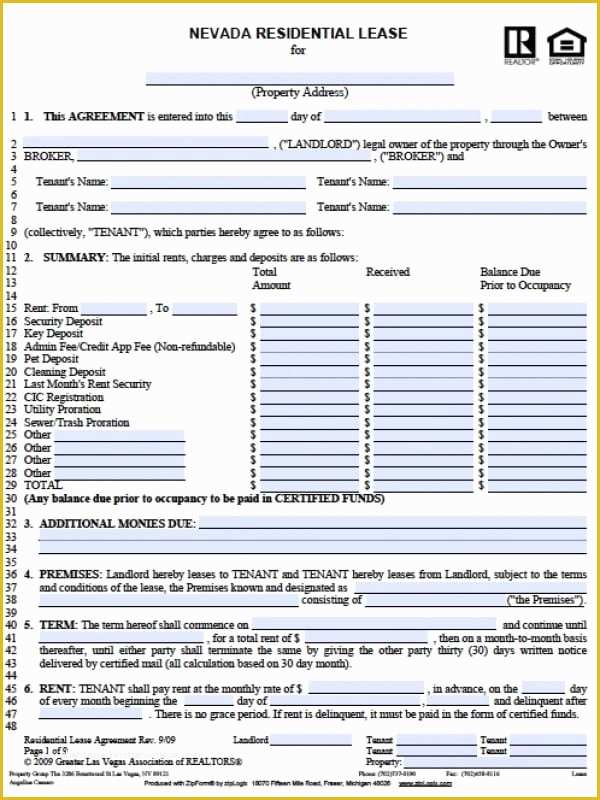 Free Nevada Will Template Of Free Nevada Residential Lease Agreement Pdf