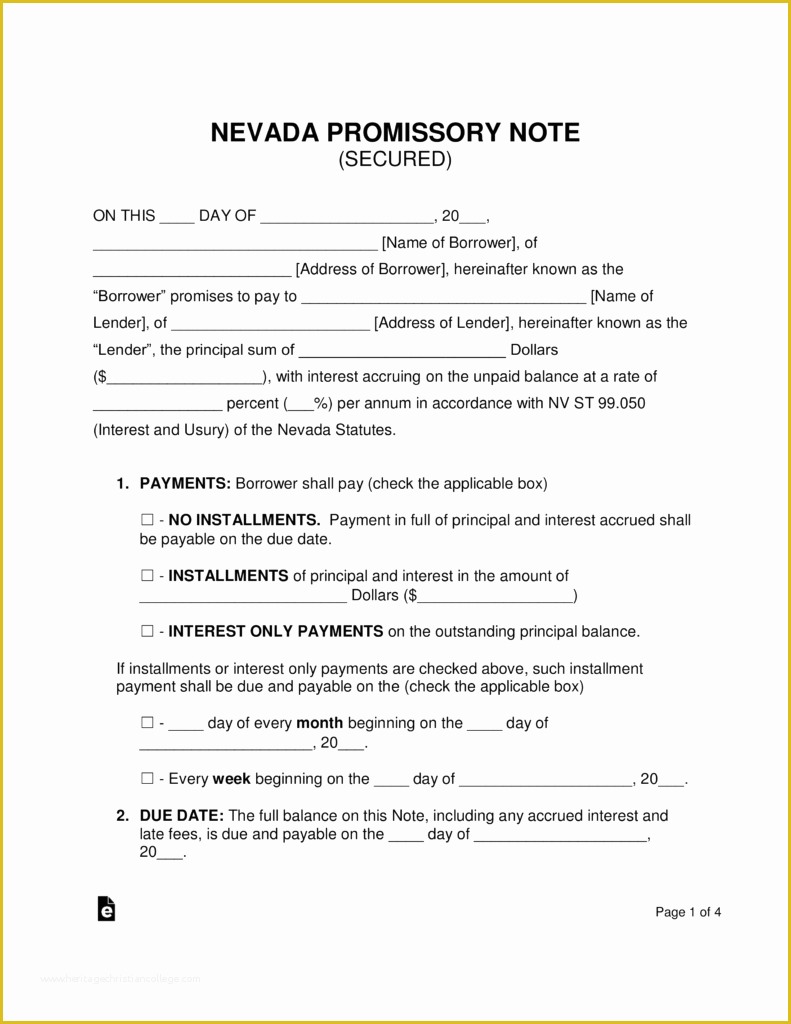 Free Nevada Will Template Of Free Nevada Secured Promissory Note Template Word