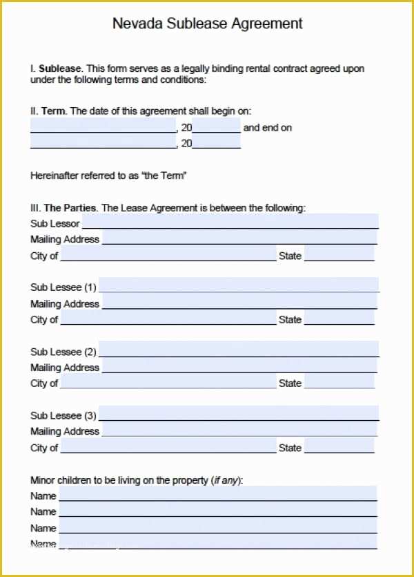 Free Nevada Will Template Of Free Nevada Sub Lease Agreement Pdf