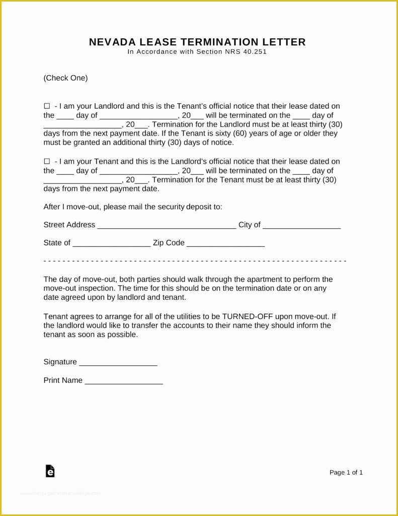 Free Nevada Will Template Of Nevada Lease Termination Letter 30 Day Notice