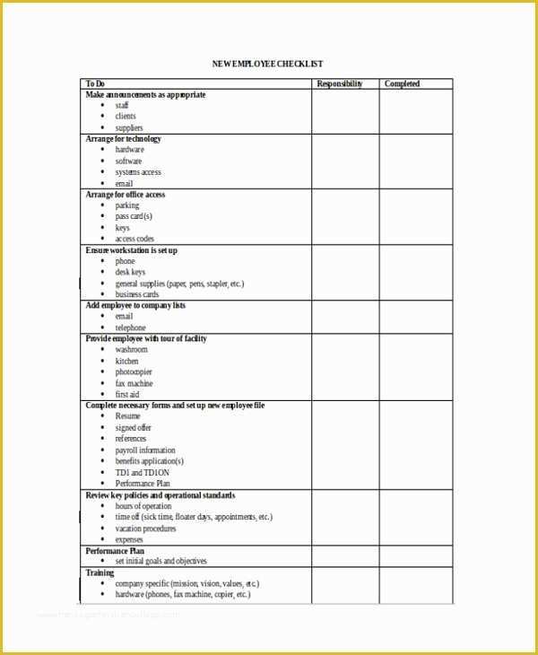 Free New Employee orientation Checklist Templates Of 16 New Employee Checklist Templates