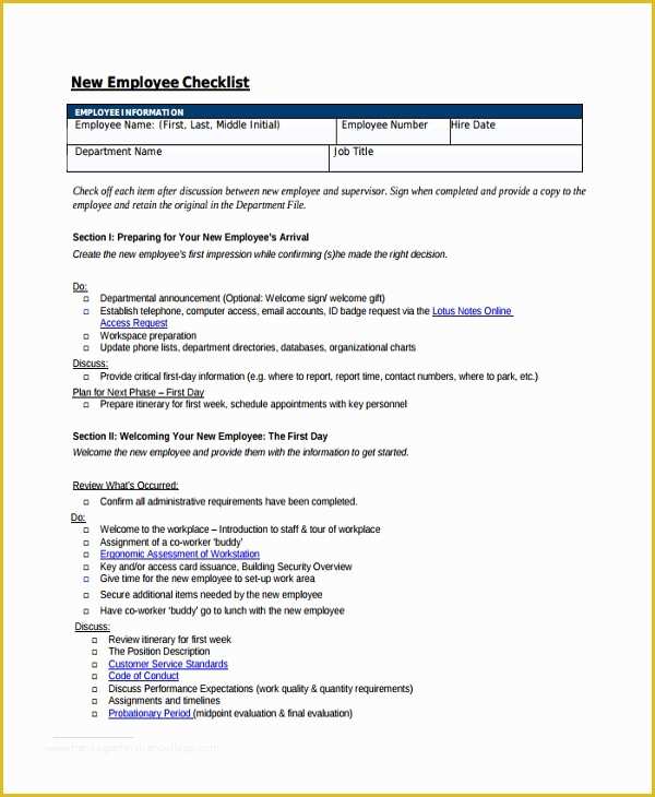 Free New Employee orientation Checklist Templates Of 16 New Employee Checklist Templates