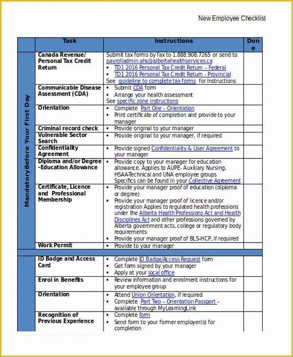 Free New Employee orientation Checklist Templates Of 16 New Employee Checklist Templates