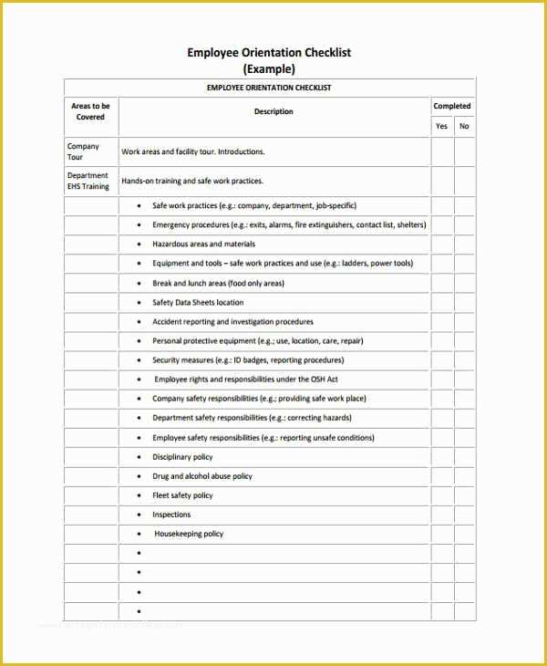 Free New Employee orientation Checklist Templates Of Employee Checklist Templates 9 Free Samples Examples