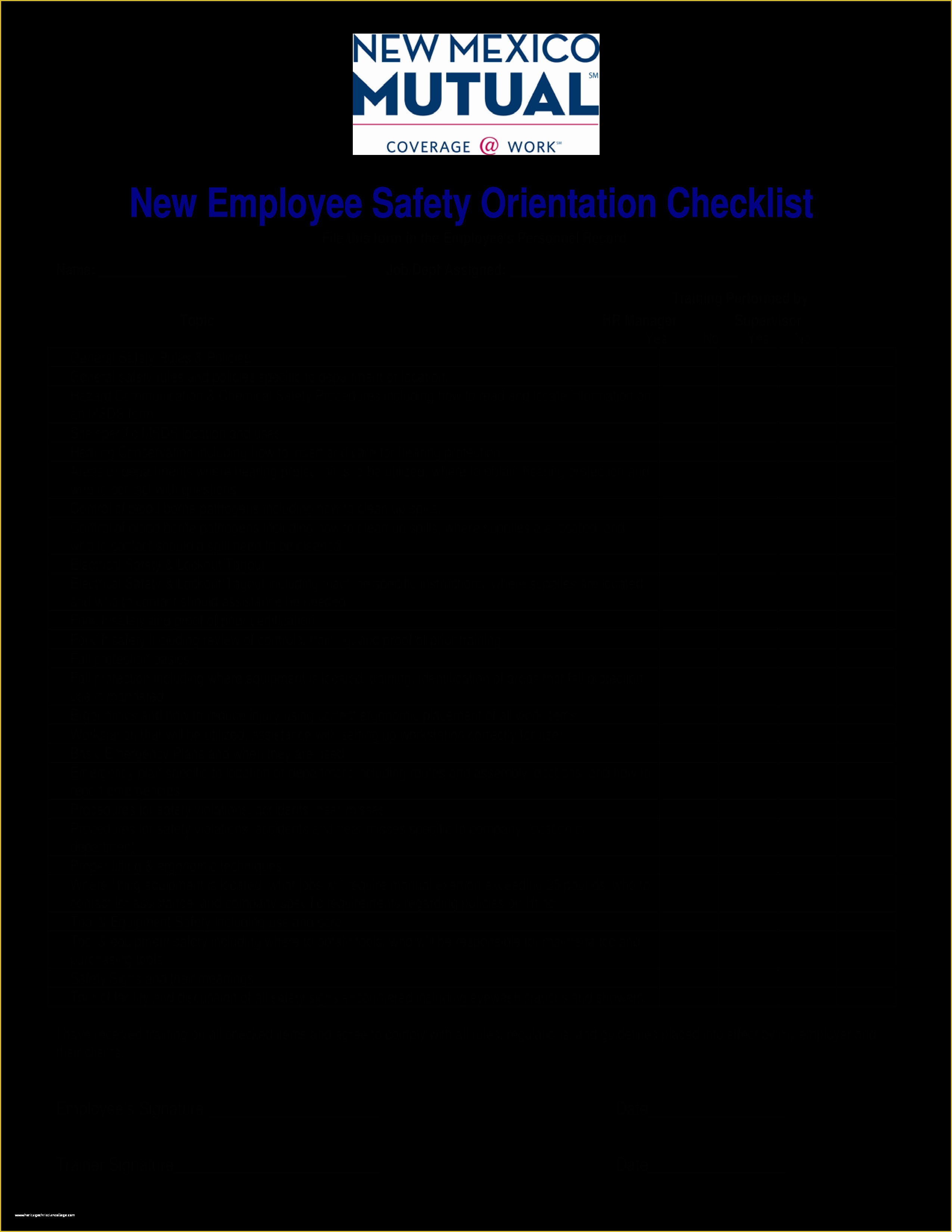 Free New Employee orientation Checklist Templates Of Free New Employee Safety orientation Checklist