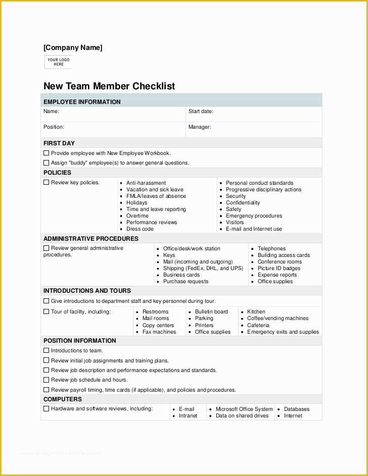 Free New Employee orientation Checklist Templates Of New Employee Check List