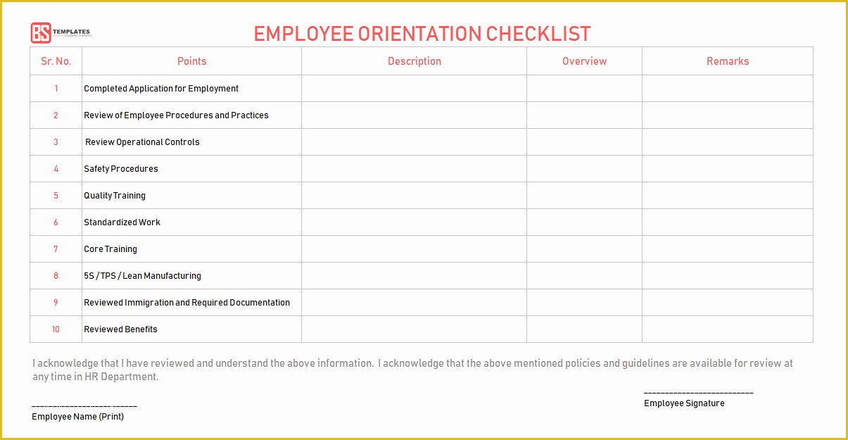 Free New Employee orientation Checklist Templates Of New Employee orientation Checklist – Word Excel