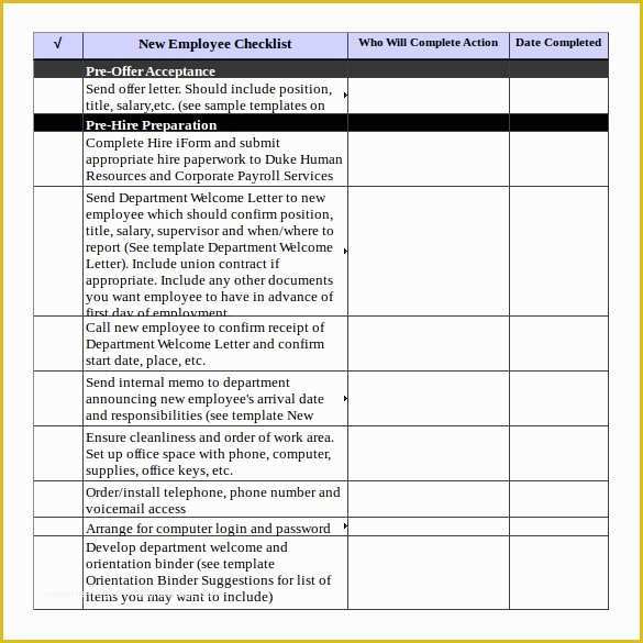 Free New Employee orientation Checklist Templates Of New Employee Training Checklist Templateml