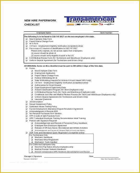 Free New Employee orientation Checklist Templates Of New Hire Checklist Template 17 Free Word Excel Pdf