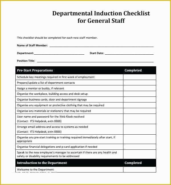 Free New Employee orientation Checklist Templates Of Staff Induction Template Employee Induction Checklist