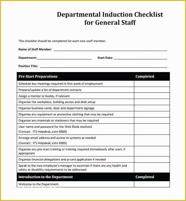 Free New Employee orientation Checklist Templates Of Staff Induction Template Employee Induction Checklist
