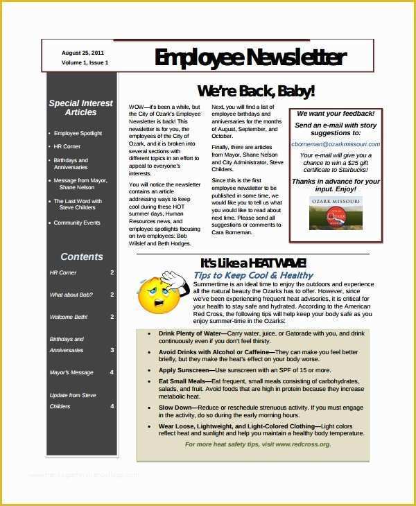 Free Newsletter formats Templates Of 10 Employee Newsletter Templates