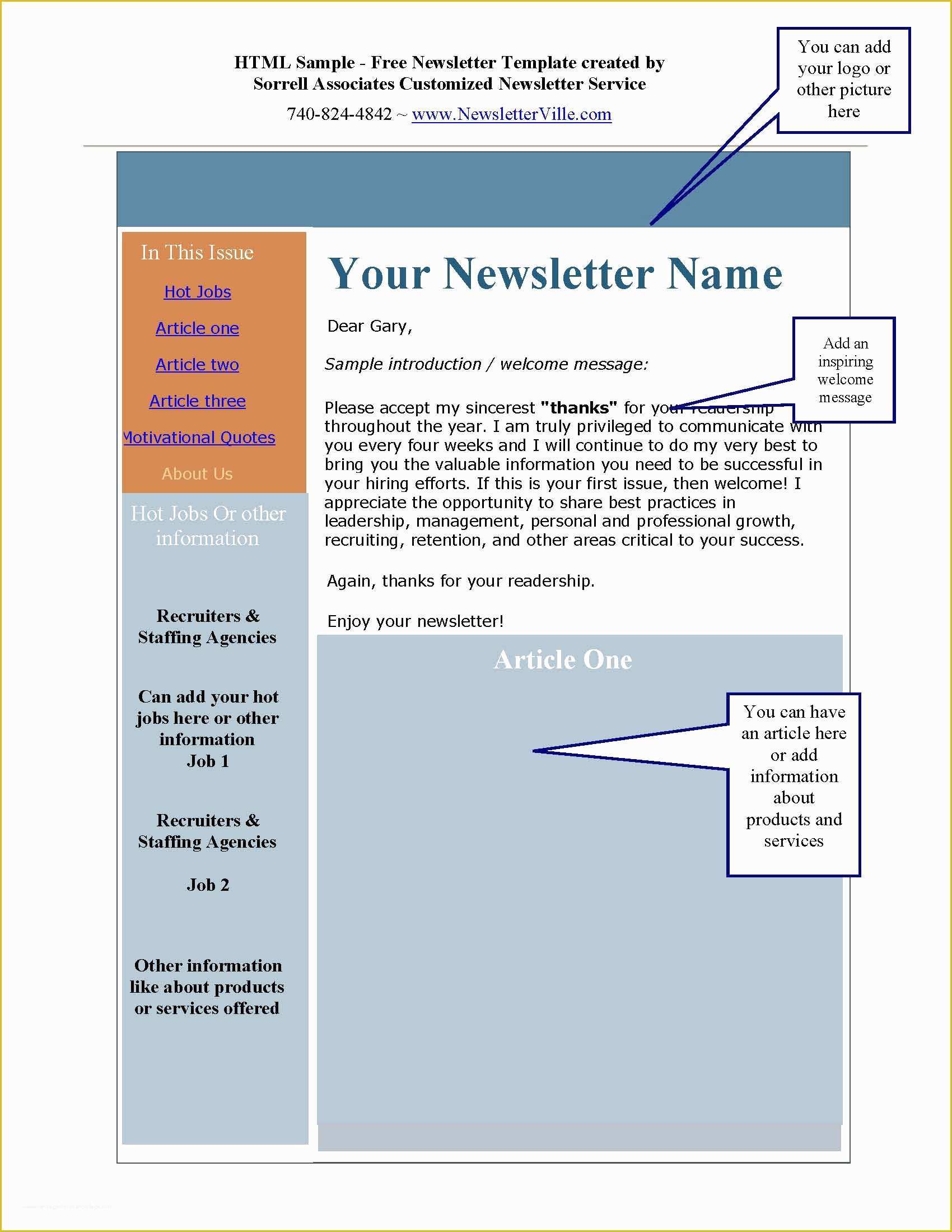Free Newsletter Template HTML Of Newsletter &amp; Blog Articles Provided Plus Free Newsletter