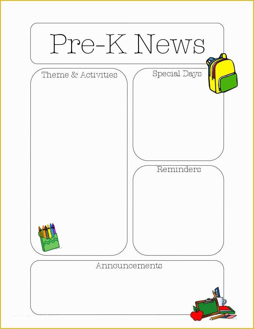 Free Newsletter Templates for Teachers Of Pre K Newsletter Template