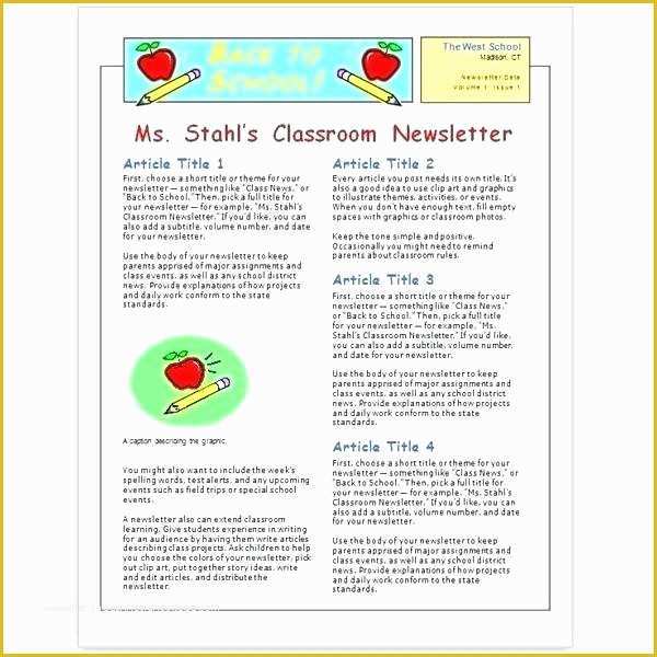 Free Newsletter Templates for Teachers Of Preschool Newsletter Template for Children Free Printable