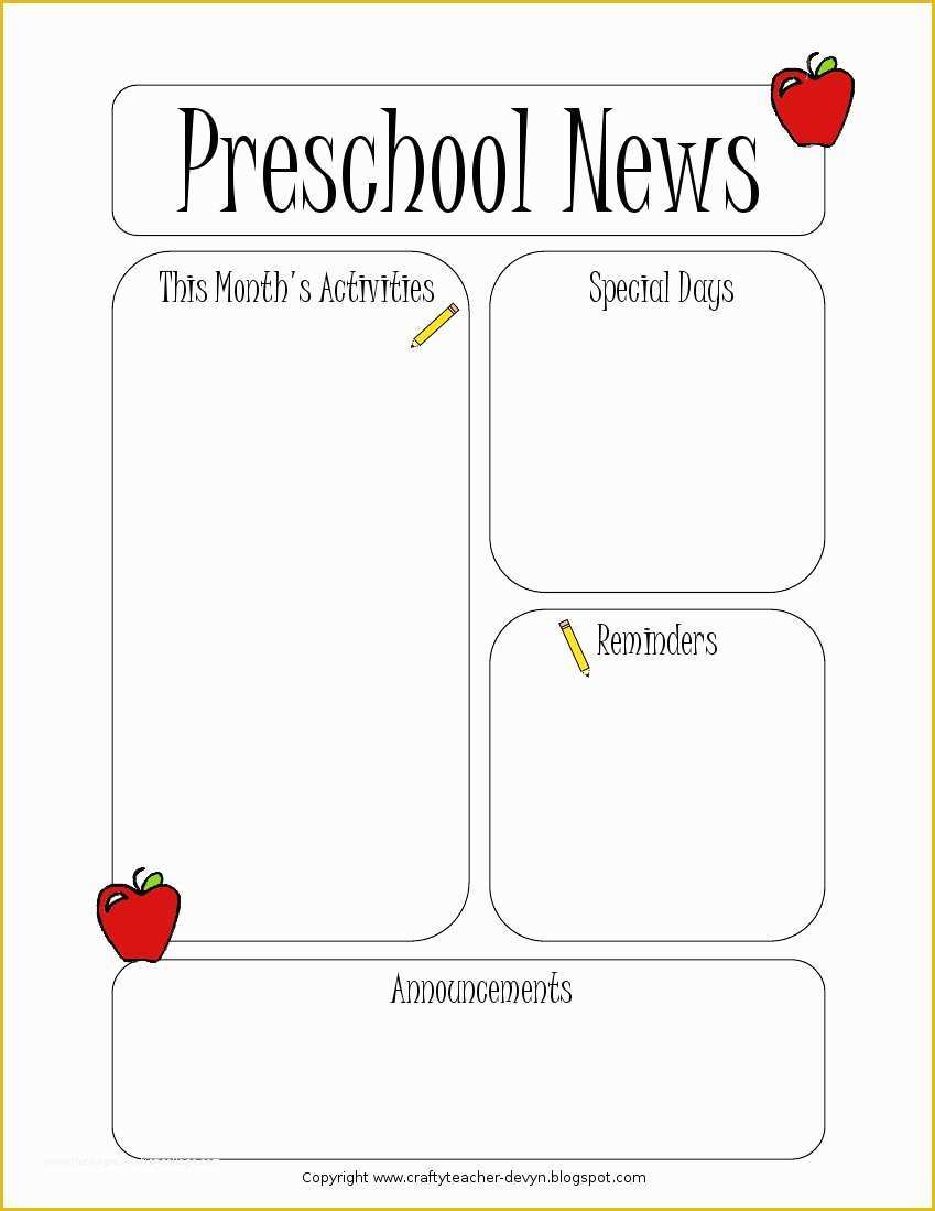 Free Newsletter Templates for Teachers Of Preschool Newsletter Template