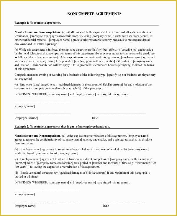 Free Non Compete Agreement Template Of 10 Non Pete Agreement forms Free Sample Example
