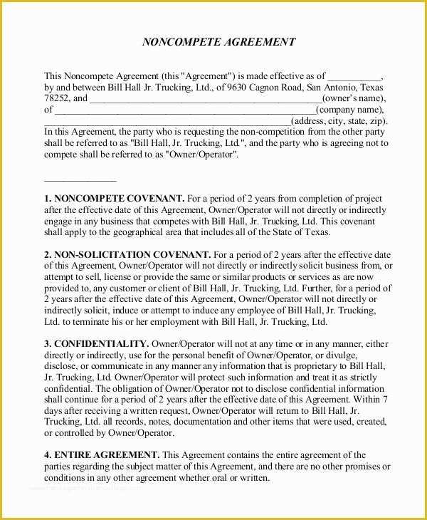 Free Non Compete Agreement Template Of 10 Non Pete Agreement forms Free Sample Example