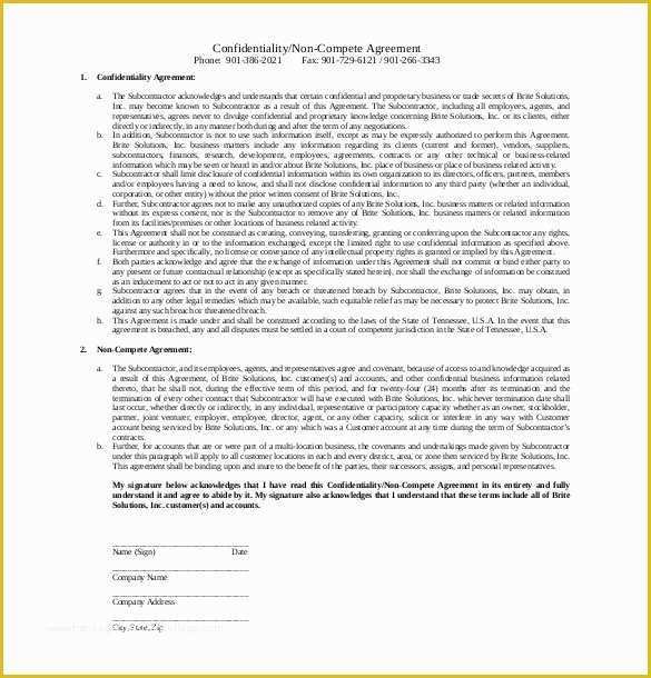 Free Non Compete Agreement Template Of 10 Non Pete Agreement Templates – Free Sample Example