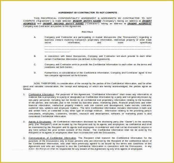 Free Non Compete Agreement Template Of 11 Word Non Pete Agreement Templates Free Download