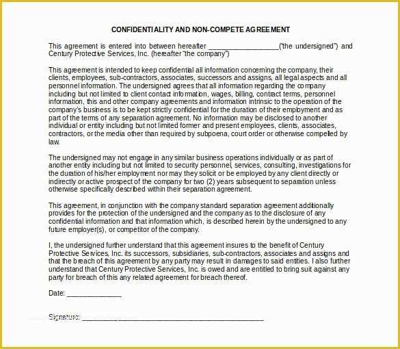 Free Non Compete Agreement Template Of 11 Word Non Pete Agreement Templates Free Download