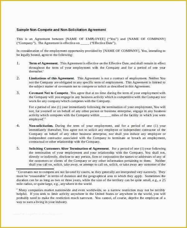 Free Non Compete Agreement Template Of 13 Non Pete Agreements Free Word Pdf format