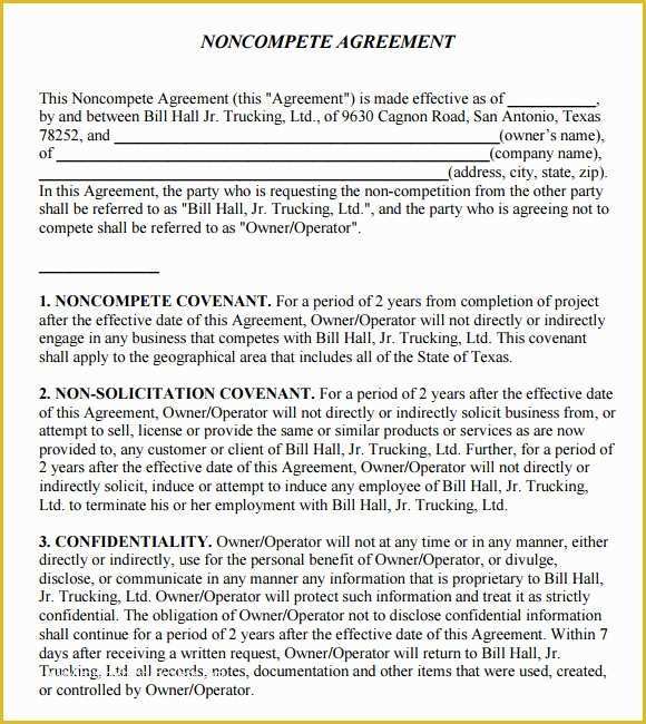 Free Non Compete Agreement Template Of 7 Non Pete Agreement Samples Examples Templates