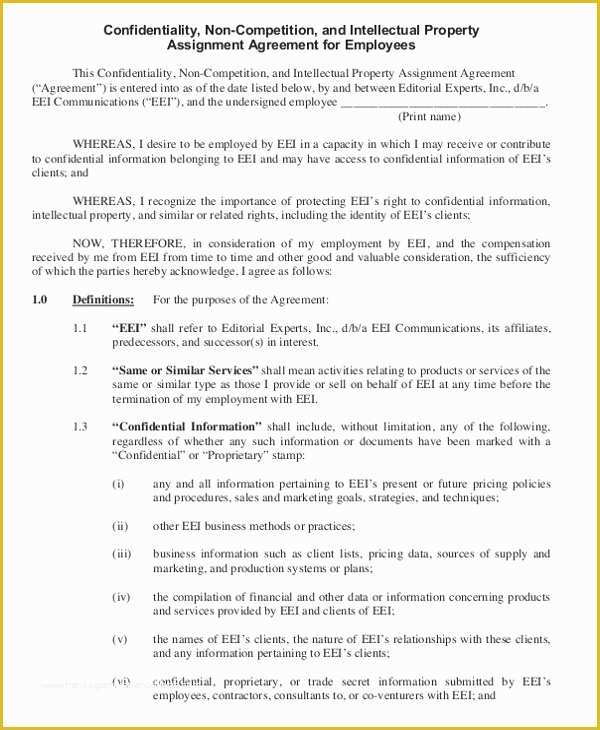 Free Non Compete Agreement Template Of Business Non Pete Agreement – 11 Free Word Pdf