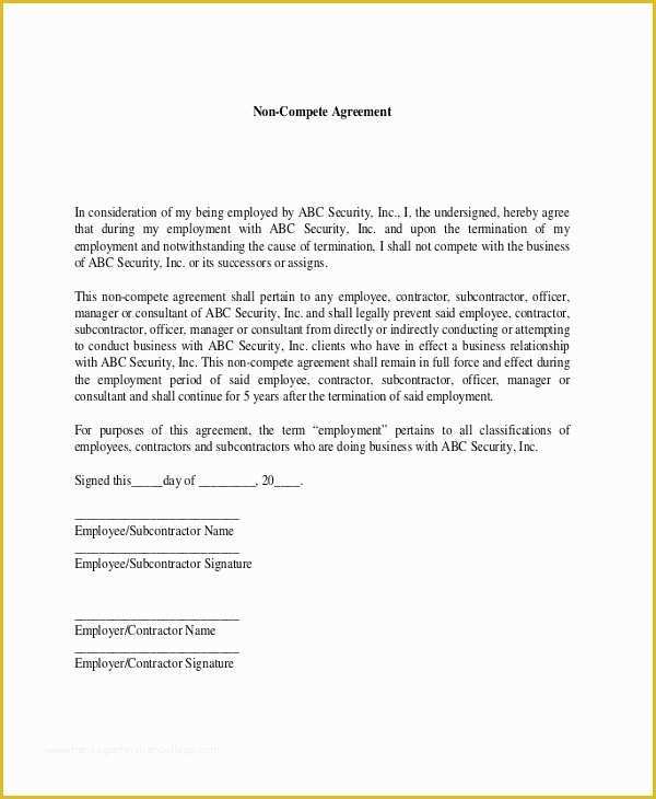 Free Non Compete Agreement Template Of Contractor Non Pete Agreement – 9 Free Word Pdf